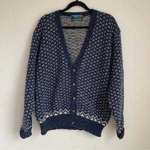 Vintage Timber Valley Wool Abstract Cardigan Sweater Geometric Grandpa